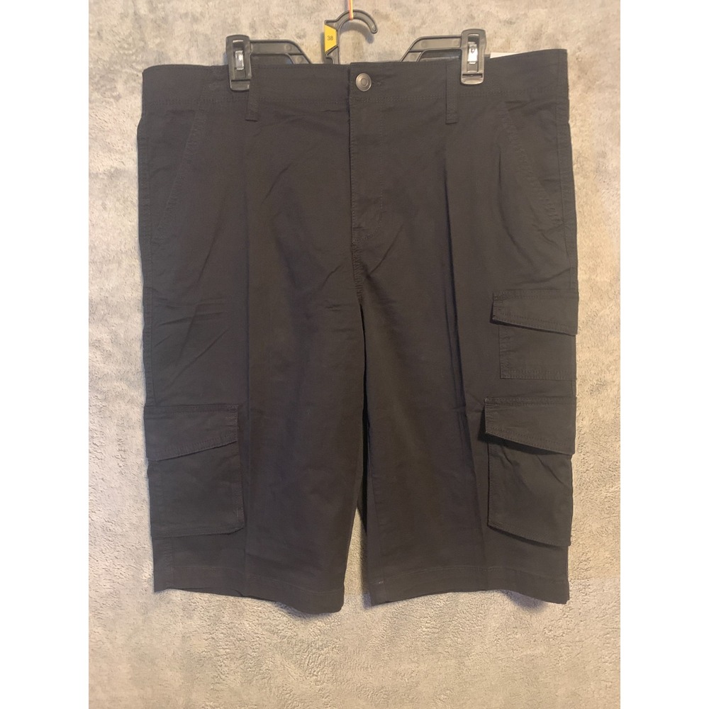 George Mens Messenger Cargo Shorts 38 Black Stretch 14 Inch Below Knee NWT